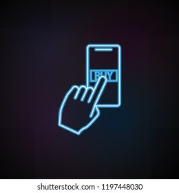 purchase from a smart phone icon in neon style. One of Mobile banking collection icon can be used for UI, UX