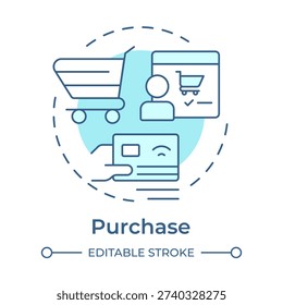 Purchase soft blue concept icon. Online shopping, commerce business. Products sale, financial transaction. Round shape line illustration. Abstract idea. Graphic design. Easy to use in booklet