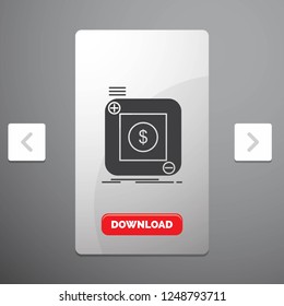 purchase, store, app, application, mobile Glyph Icon in Carousal Pagination Slider Design & Red Download Button