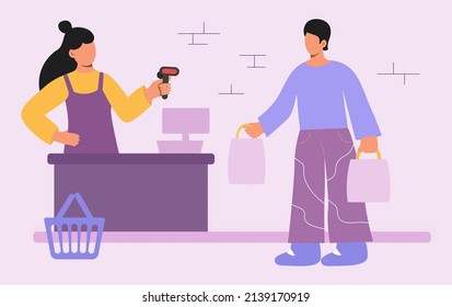 Purchase in the store. The concept of payment for goods in the store. Buyer at the checkout.