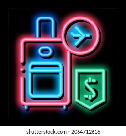 purchase suitcases with handle duty free neon light sign vector. Glowing bright icon purchase suitcases with handle duty free sign. transparent symbol illustration