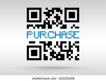 Purchase symbol, vector conceptual QR code to scan illustration