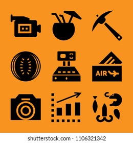 purchase, tv, digital, auto, receipt and slice icon vector set. Flat vector design with filled icons. Designed for web and software interfaces