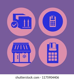 purchase vector icons set. with pos terminal, shop and parcel box in set