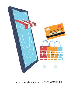 compra en tienda virtual con diseño de ilustración vectorial de pago con tarjeta