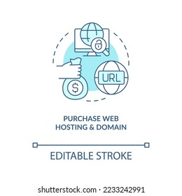 Purchase web hosting and domain turquoise concept icon. Online service abstract idea thin line illustration. Isolated outline drawing. Editable stroke. Arial, Myriad Pro-Bold fonts used