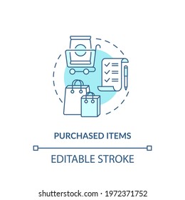 Purchased items concept icon. Customer behavior pattern idea thin line illustration. Consumer order. Selling particular goods, property. Vector isolated outline RGB color drawing. Editable stroke