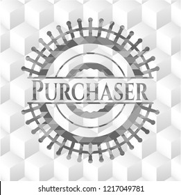 Purchaser realistic grey emblem with geometric cube white background