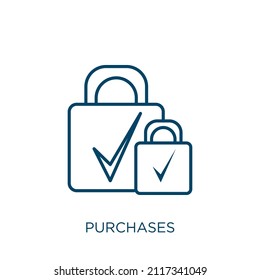 purchases icon. Thin linear purchases outline icon isolated on white background. Line vector purchases sign, symbol for web and mobile
