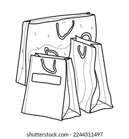 Purchases. Packages. Gift wrapping. Black and white vector image. Coloring.