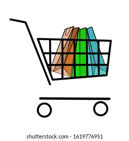 purchases in a shopping cart. shopping trip. vector illustration.