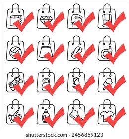 Purchases of various goods. Set of illustrations of online shopping and product delivery. EPS 10.