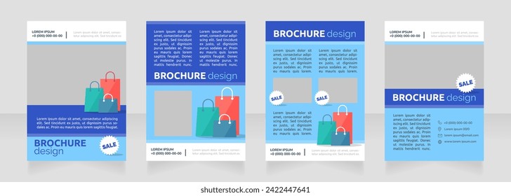 Purchasing cheap clothes for family blank brochure design. Template set with copy space for text. Premade corporate reports collection. Editable 4 paper pages. Ubuntu Bold, Raleway Regular fonts used