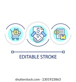 Purchasing contract loop concept icon. Incentives in procurement abstract idea thin line illustration. Financial agreement. Acquisition. Isolated outline drawing. Editable stroke. Arial font used