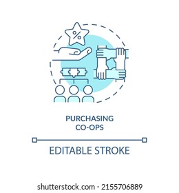 Purchasing co-ops turquoise concept icon. Providing better products and lower prices abstract idea thin line illustration. Isolated outline drawing. Editable stroke. Arial, Myriad Pro-Bold fonts used