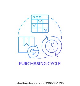 Purchasing Cycle Blue Gradient Concept Icon. Procurement Strategy Example Abstract Idea Thin Line Illustration. Business Process. Supplier Sourcing. Isolated Outline Drawing. Myriad Pro-Bold Font Used