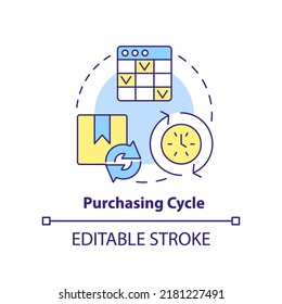 Purchasing Cycle Concept Icon. Procurement Strategy Example Abstract Idea Thin Line Illustration. Business Process. Isolated Outline Drawing. Editable Stroke. Arial, Myriad Pro-Bold Fonts Used