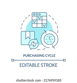 Purchasing Cycle Turquoise Concept Icon. Procurement Strategy Abstract Idea Thin Line Illustration. Business Process. Isolated Outline Drawing. Editable Stroke. Arial, Myriad Pro-Bold Fonts Used