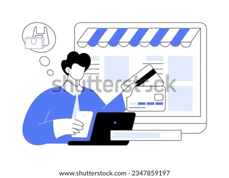 Purchasing goods online abstract concept vector illustration. Man with smartphone and credit card buying goods from home, export and import business, foreign trade abstract metaphor.