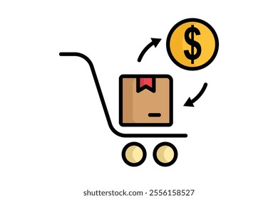 Purchasing icon. colored outline icon style. shopping cart with product and dollar. icon related to procurement. procurement management elements vector illustration