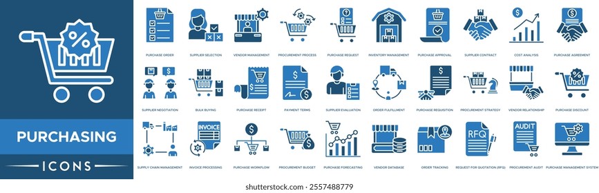 Purchasing icon. Purchase Order, Supplier Selection, Vendor Management, Procurement Process and Purchase Request