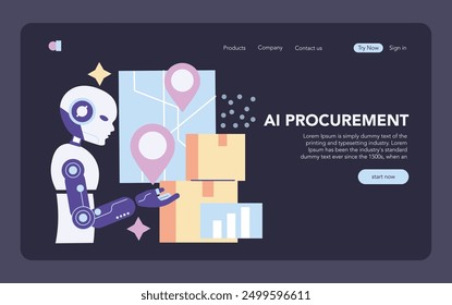 Purchasing innovation concept. AI robot analyzing data for strategic sourcing. Digital transformation in procurement. Vector illustration.