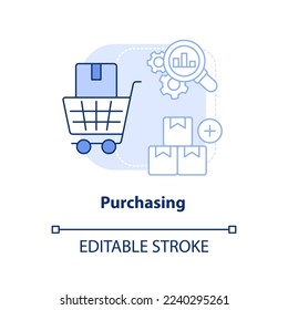 Purchasing light blue concept icon. Element of supply chain management abstract idea thin line illustration. Isolated outline drawing. Editable stroke. Arial, Myriad Pro-Bold fonts used