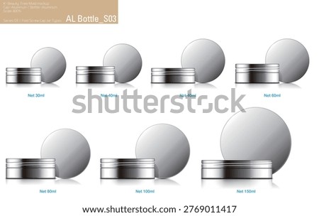 Pure Aluminum Containers: High-gloss silver renderings across various capacities.