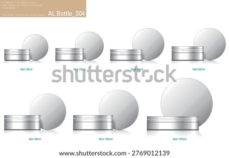 Pure Aluminum Containers: Sandblasted silver renderings across various capacities.
