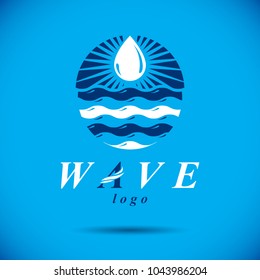 Pure aqua ecology vector logo. Human water reserves theme. Environment protection concept.