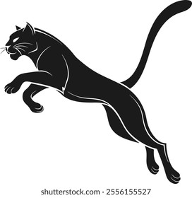 Pure black cat running silhouette