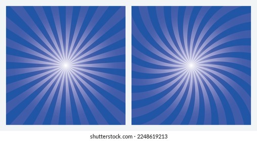 Pure Blue rays background. Sunburst pattern background set. Radial and swirl retro style background  in pop art style.