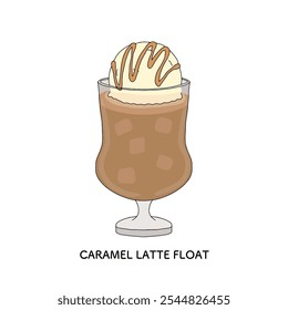 Pure cafe caramel latte float hand-drawn illustration