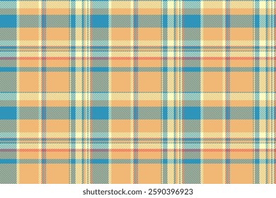 Pure check texture vector, hotel seamless background textile. Form tartan pattern plaid fabric in orange and cyan colors palette.