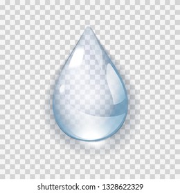 Pure clear Realistic Water Drop isolated on transperent background vector illustration. Raindrop on the window glass with reflections