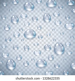 Pure clear Realistic Water Drop isolated on transperent background vector illustration. Raindrop on the window glass with reflections