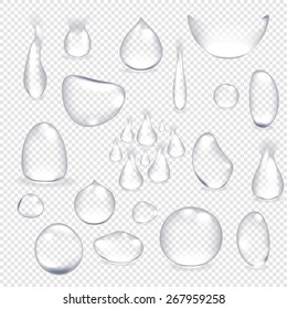 Pure clear water drops realistic set isolated vector illustration art