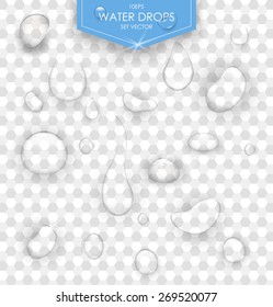 Pure clear water drops realistic set isolated vector illustration. Transparent water drop.