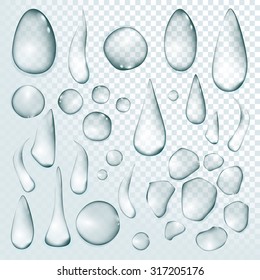 Pure clear water drops realistic set isolated vector illustration art