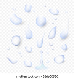 Pure clear water drops realistic set isolated vector illustration