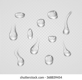 Pure clear water drops realistic set isolated vector illustration