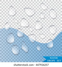 Pure clear water drops realistic set