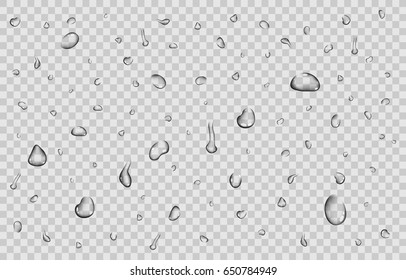 Pure clear water drops realistic set isolated vector illustration