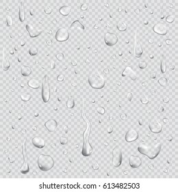 Pure Clear Water Drops. Set of realistic image template
for mockup, background or texture. Vector Illustration