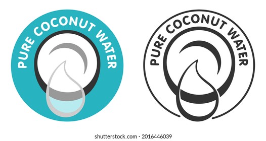 Pure Coconut Water icon - coconut with transparent drop in flat style