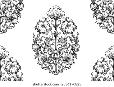 Pure cotton Seamless pattern, background. Vector illustration. In botanical art nouveau style, vintage, old, retro style.