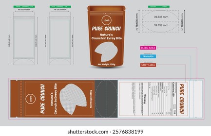 pure crunch, template, snack, design, product, retail, package, blank, realistic, polymer
