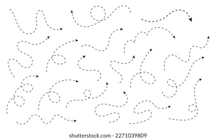 Reiner Punktstil, handgezeichnet, doodle Pfeile gesetzt. Vektorgrafik.