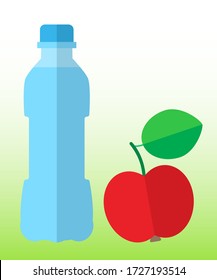 Pure drinking spring water in a bottle and a juicy red apple are a symbol of a healthy lifestyle and good nutrition