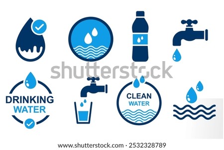 pure drinking water sign for school, office, restaurant, hospital, shop, vector flat design of purified drinking clean water (eps)